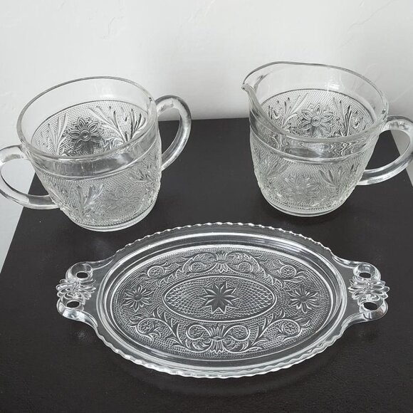RARE 50's Anchor Hocking Sugar & Creamer/40's Duncan Miller Glass Tray - Picture 1 of 7